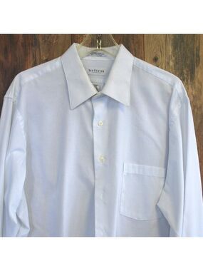Van Heusen Men's White Sateen Stripe Wrinkle Free Button Down Shirt 17.5|34/35